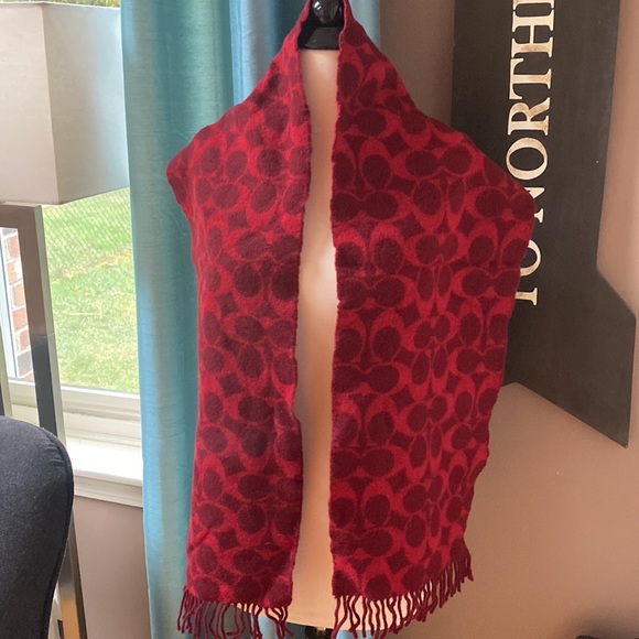 Coach Red on Red Signature Lambs Wool Scarf - Picture 6 of 9